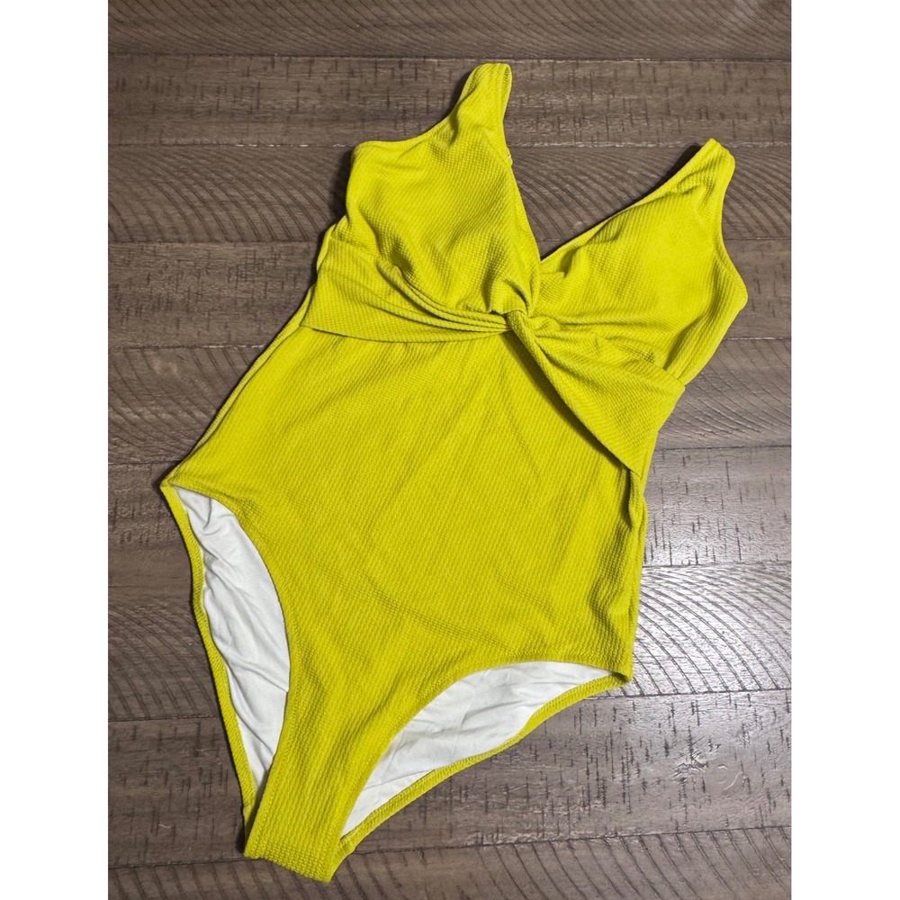 Old Navy Lime Yellow Textured Twist Front One Piece Swimsuit Large